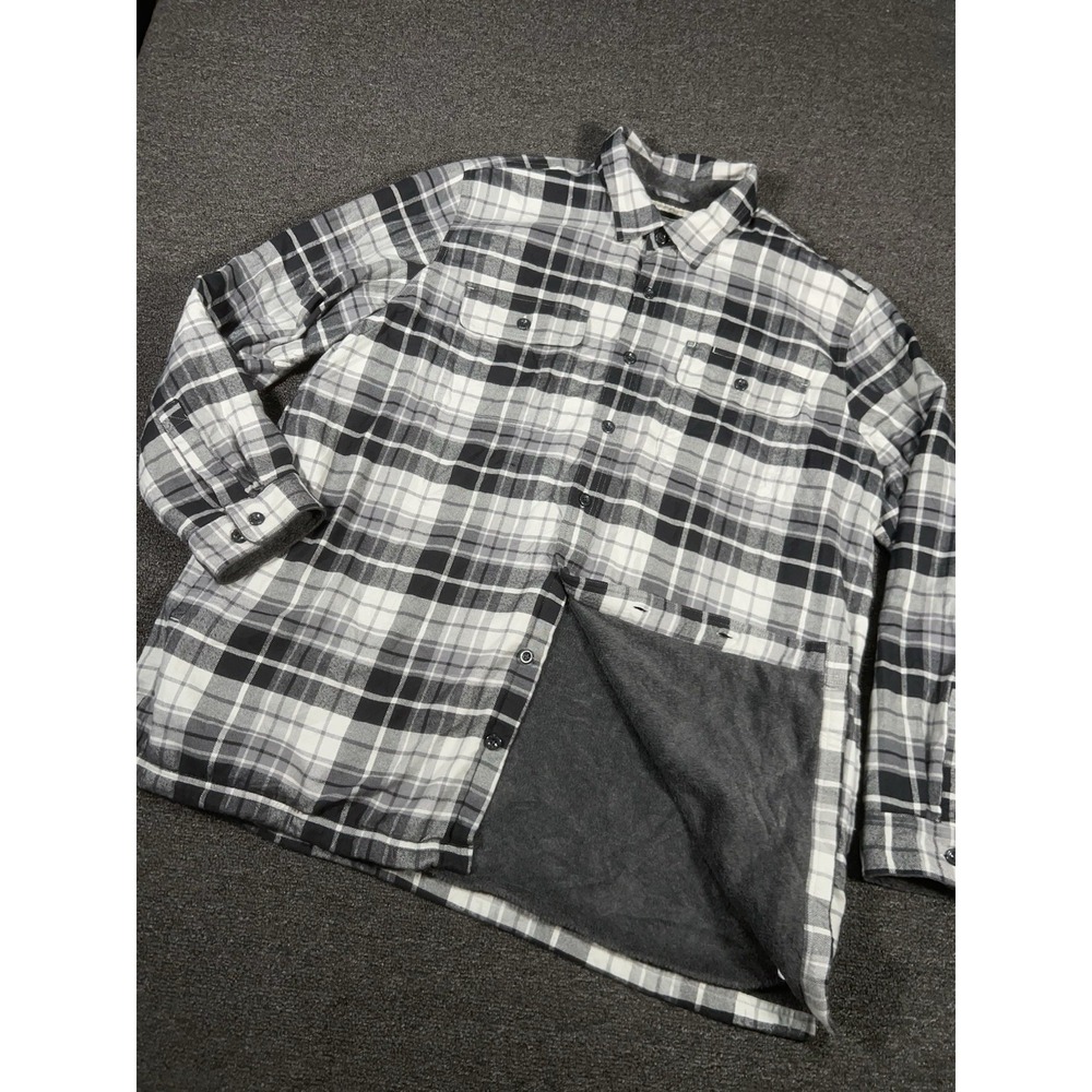 LL Bean Sherpa Lined Flannel Shirt Jacket Mens 2XLT Gray Plaid Button Up